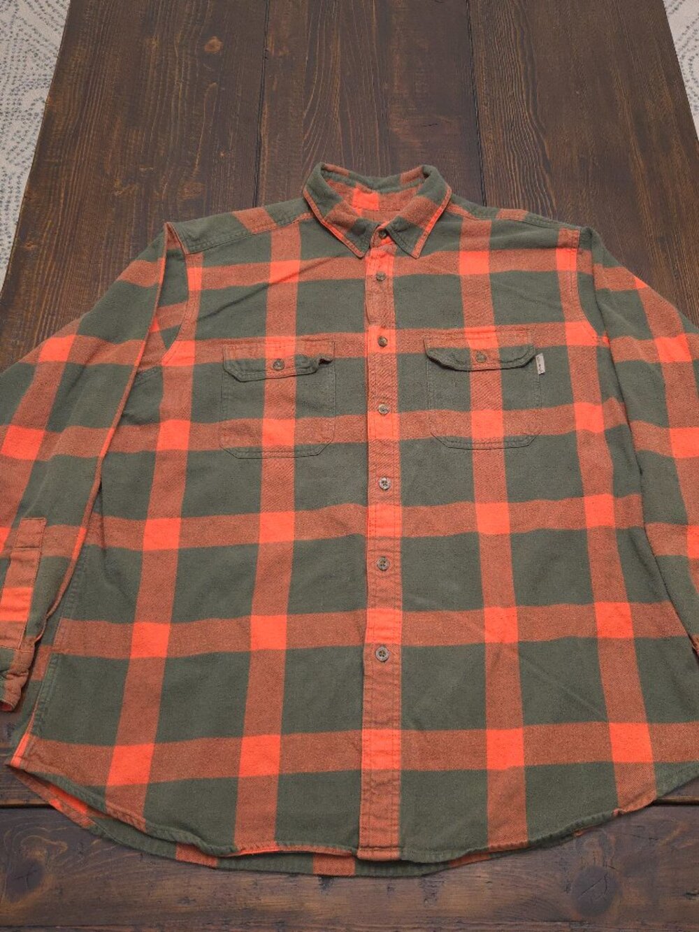 Woolrich Flannel Shirt Mens XL Heavyweight Orange Green Buffalo Plaid Cotton